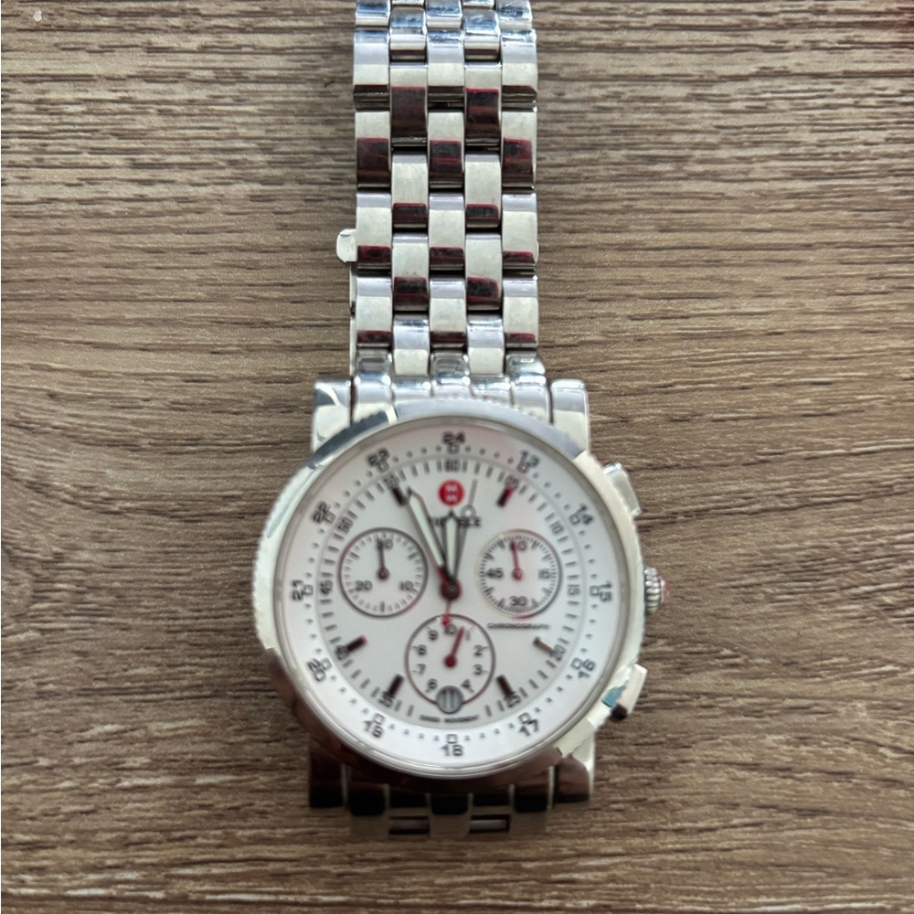 Michele Silver Stainless Steel White Dial Chronograph Watch